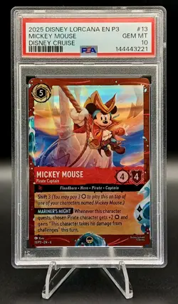2025 Disney Lorcana Mickey Pirate Captain Cruise Line Promo 13/P3*EN*6 PSA 10 - Image 1