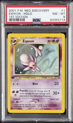 2001 POKEMON NEO DISCOVERY 1ST ED #1 ESPEON-HOLO PSA 8 - Image 1
