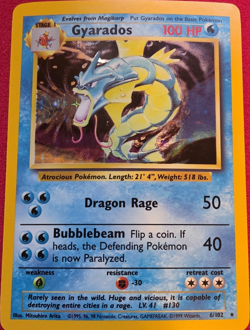 Pokemon Gyarados 6/102 Base Set Unlimited Holo Rare 100 HP Stage 1 English - Image 1