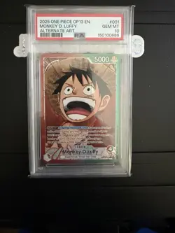Bandai One Piece CCG Monkey D. Luffy Alt Art Foil OP13-001 2025 PSA 10 - Image 1