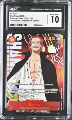 2022 One Piece Romance Dawn Shanks #OP01-120 Alternate Art Parallel CGC 10 GEM - Image 1