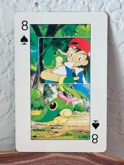 Q-Boy Pokemon Pocket Monsters "Ash/Caterpie" Eight Of Spades Poker Playing Card - Image 1