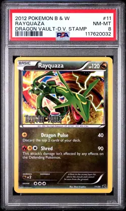 2012 Pokemon Black & White Dragon Vault #11 Rayquaza Stamp Promo PSA 8 Card NM-M - Image 1