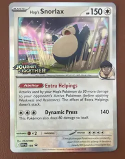 Hop’s Snorlax 184 Promo - Journey Together Stamped Prerelease Pokemon - NM - Image 1