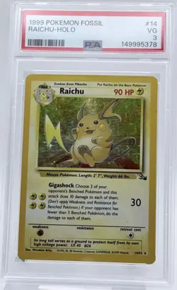 Pokemon Raichu Fossil Holo Rare 14/62 PSA 3 90 HP Card 1999 TCG - Image 1