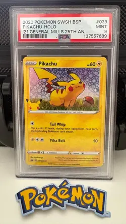 PSA #039 PIKACHU POKEMON SWSH 2020 BLACK STAR PROMO '21 GENERAL MILLS - PSA 9 - Image 1