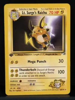 Wizards of the Coast Pokemon Lt. Surge's Raichu Gym Heroes 1st Ed Rare 28/132 - Image 1