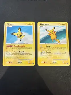 Pokemon TCG Pichu 11/17 and Pikachu 12/17 Sequential Pop Series 9 Near Mint - Image 1