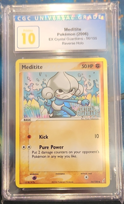 (Pop 6) Pokemon TCG Meditite EX Crystal Guardians 56/100 Reverse Holo CGC 10 - Image 1