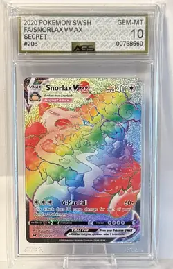 2020 POKEMON SWORD & SHIELD SECRET #206 FULL ART/SNORLAX VMAX AGS 10 - Image 1