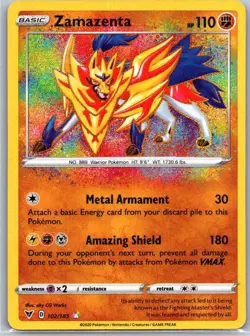 Pokemon TCG Zamazenta Amazing Rare Holo SWSH04: Vivid Voltage 102/185 NM - Image 1