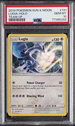 2019 POKEMON SUN & MOON TEAM UP #131 LUGIA-HOLO PSA 10 - Image 1