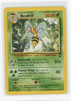 Pokemon Base Set 2 #021/130 Beedrill Non-Holo Rare - Image 1