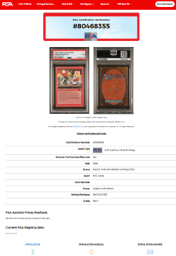 1994 MTG Magic the Gathering Antiquities Goblin Artisans Uncommon PSA 7 NM - Image 3