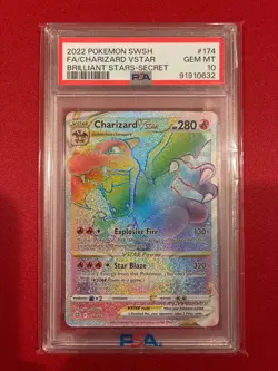 2022 Pokemon SWSH Brilliant Stars Secret #174 FA Charizard VStar PSA 10 GEM MINT - Image 1
