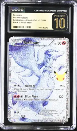 2021 POKEMON 113/114 RESHIRAM BLACK & WHITE HOLO CELEBRATIONS CGC 10 PRISTINE - Image 1