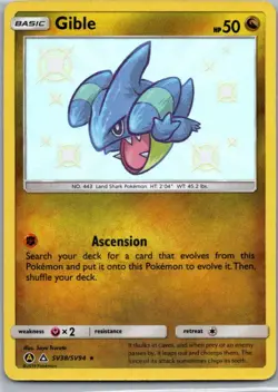 Gible SV38/SV94 Shiny Rare Hidden Fates Shiny Vault Pokemon Holo Near Mint - Image 1