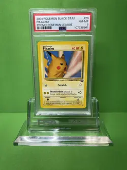 2001 POKEMON PROMO BLACK STAR 26 PIKACHU POKEMON LEAGUE PSA 8 - Image 1