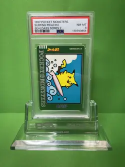 1997 POCKET MONSTERS SEALDASS SERIES 2 SURFING PIKACHU PSA 8 - Image 1