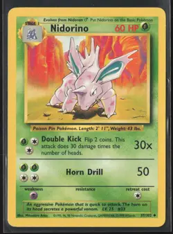 Nidorino 37/102 Uncommon Base Set Unlimited Pokemon Lightly Played - Image 1