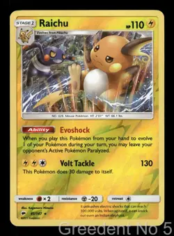 Raichu 41/147 Holo Rare Burning Shadows Pokemon Reverse Holo Lightly Played - Image 1