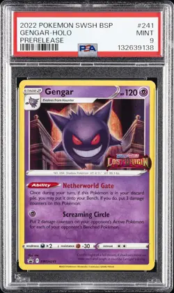 2022 POKEMON SWSH BLACK STAR PROMO PRERELEASE #241 GENGAR-HOLO PSA 9 - Image 1