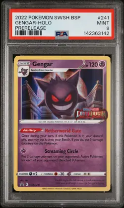2022 POKEMON SWSH BLACK STAR PROMO PRERELEASE #241 GENGAR-HOLO PSA 9 - Image 1
