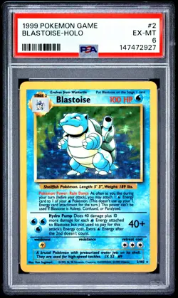 1999 POKEMON BASE SET UNLIMITED #2 BLASTOISE-HOLO PSA 6 - Image 1