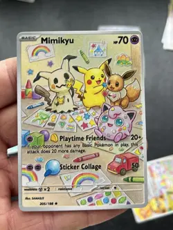 Mimikyu ft Pikachu Eevee Holo Fan Art Custom Card - Image 1