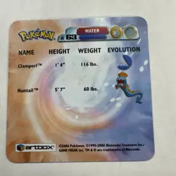 Pokemon Artbox Clamperl Huntail Action Flip Lenticular Card 2003 - Image 3