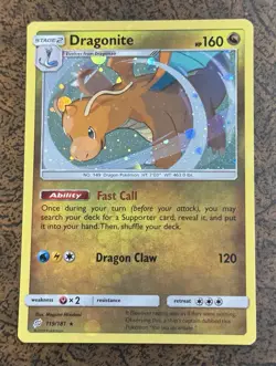 Dragonite 119/181 Team Up Rare Cosmos Holo Pokemon Card. - Image 1