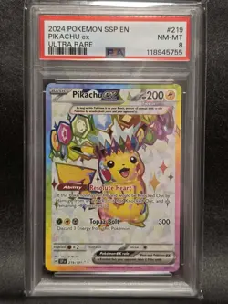 The Pokemon Company Pikachu ex Ultra Rare Holo 219/191 Surging Sparks PSA 8 EN - Image 1