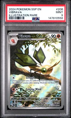 PSA 9 Vibrava 206/191 Pokemon Surging Sparks Illustration Rare SSP 2024 MINT - Image 1