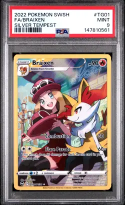 PSA 9 Braixen TG01/TG30 Pokemon Silver Tempest Trainer Gallery Full Art 2022 - Image 1