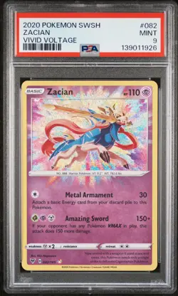 PSA 9 ZACIAN 082 AMAZING RARE VIVID VOLTAGE POKEMON MJ - Image 1