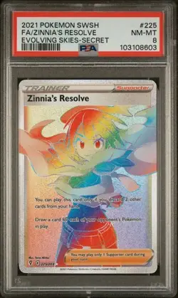 PSA 8 ZINNIA'S RESOLVE SECRET 225 SWORD & SHIELD EVOLVING SKIES 2021 POKEMON - Image 1
