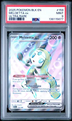 2025 Pokemon Blk En-Black Bolt #159 Meloetta Ex Ultra Rare PSA 9 - Image 1