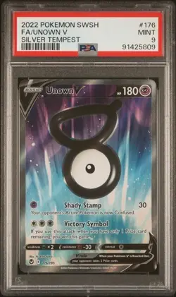 PSA 9 Mint 2022 Pokemon Silver Tempest Unown V 176 Full Art Free shipping - Image 1
