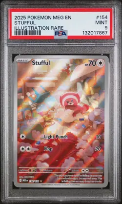 2025 Pokemon Mega Evolution #154 Stufful Illustration Rare PSA 9 - Image 1
