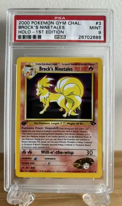 Pokemon 1st Edition Gym Challenge Brock's Ninetails Holo Rare 3/132 PSA 9 - MINT - Image 1