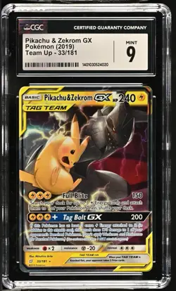 Pokemon Pikachu & Zekrom GX 33/181 Ultra Rare Full Art Holo Sm-Team Up CGC 9 - Image 1