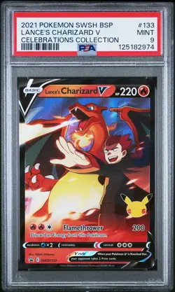 2021 POKEMON SWSH BLACK STAR PROMO CELEBRATIONS COLL LANCE'S CHARIZARD V PSA 9 - Image 1