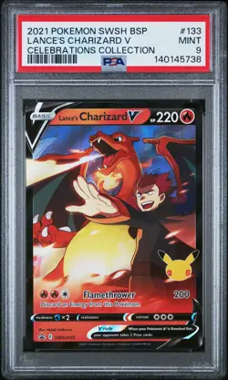 2021 POKEMON SWSH BLACK STAR PROMO #133 LANCE'S CHARIZARD V PSA 9 - Image 1