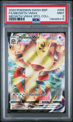 2020 POKEMON SWSH BLACK STAR PROMO #005 FULL ART/MEOWTH VMAX PSA 9 - Image 1
