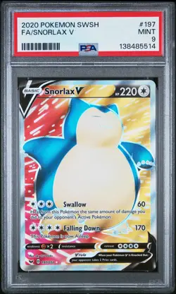 2020 POKEMON SWORD & SHIELD #197 FULL ART/SNORLAX V PSA 9 - Image 1