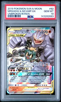 2019 Pokemon Marshadow & Machamp GX SUN & MOON Unbroken Bonds 82/214 PSA 10 - Image 1