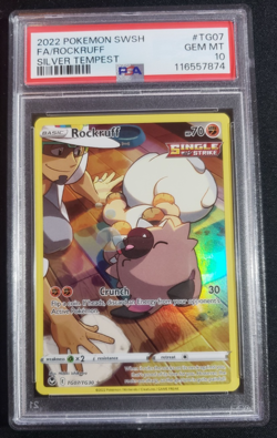 2022 Pokemon SWSH Silver Tempest Rockruff Full Art #TG07 PSA 10 Gem Mint - Image 1