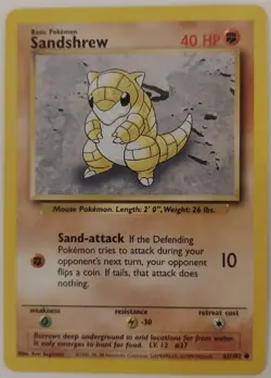 Pokemon Card #62/102 " SANDSHREW " Unlimited Edition Base Set - Image 1