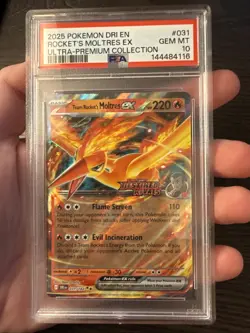 Team Rocket’s Moltres EX 031/182 Stamped 2025 Pokemon UPC Destined Rivals PSA 10 - Image 4