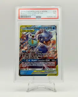 2019 POKEMON COSMIC ECLIPSE BLASTOISE & PIPLUP GX TAG TEAM 38/236 PSA 7 - Image 1